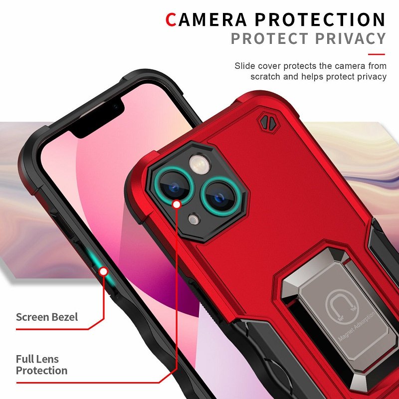Shockproof Technology Apple iPhone 14 Plus Red Magnetic Ring Protective Case Cover