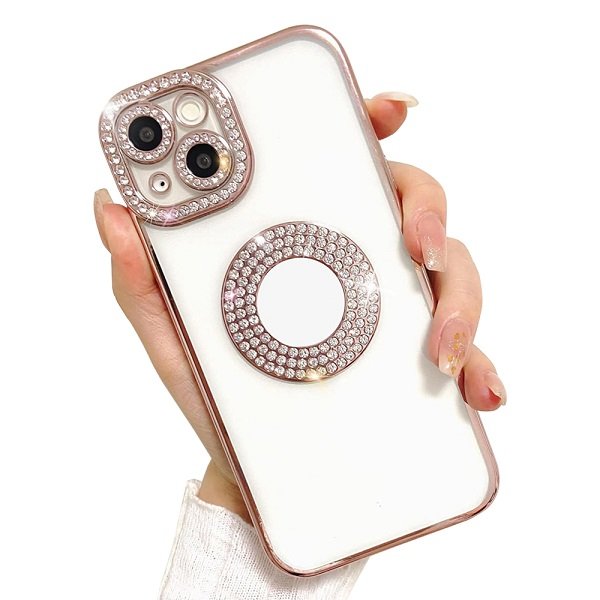 Rose Gold Diamond Rhinestone MagSafe Case for iPhone 15 Pro
